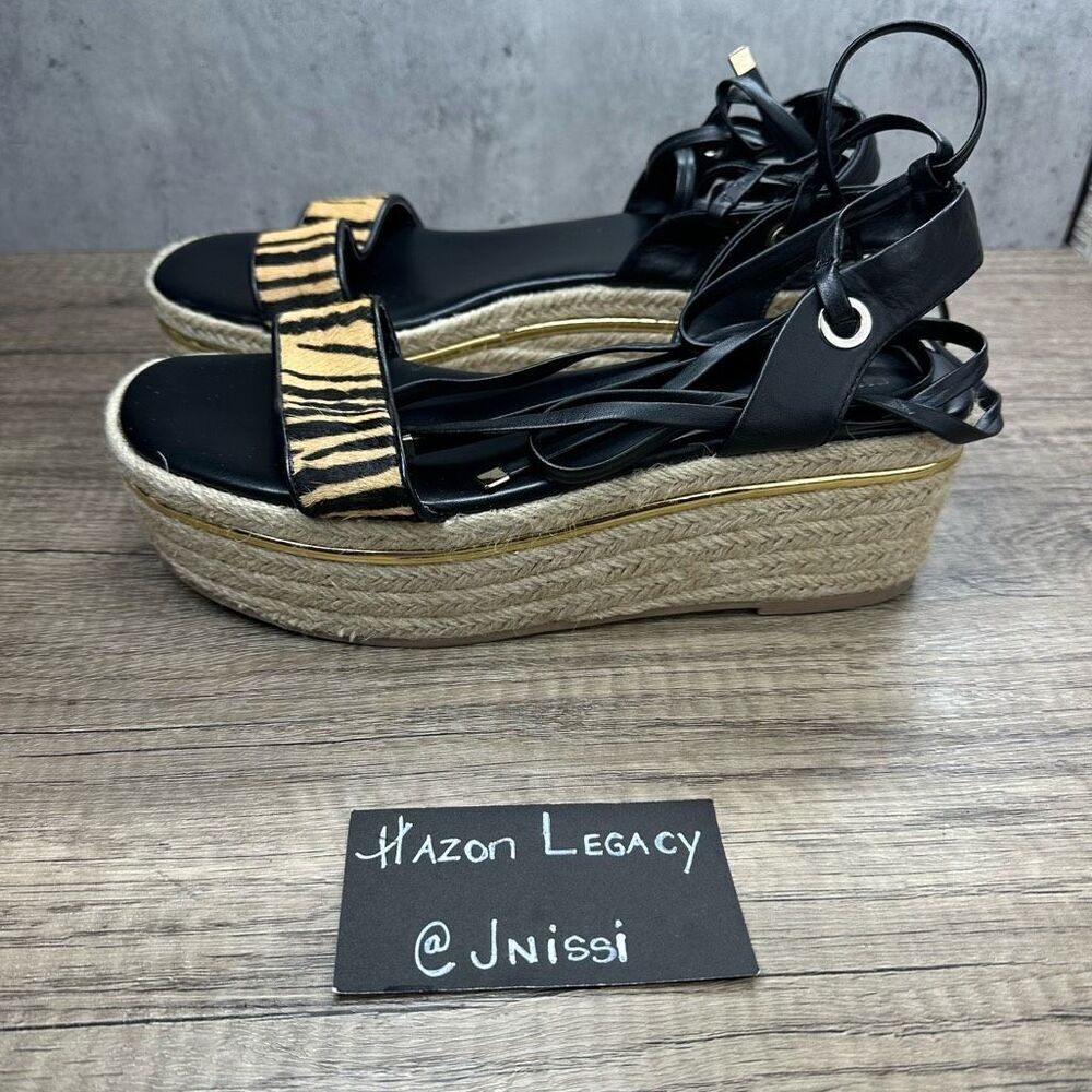 Bleecker Bond~Women’s~”Odette” Tiger Calf Hair Wedge Espadrille Sandals~Size 8.5